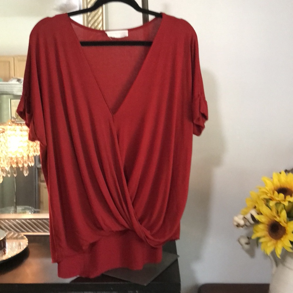 Elegant Red V-Neck Women's Blouse